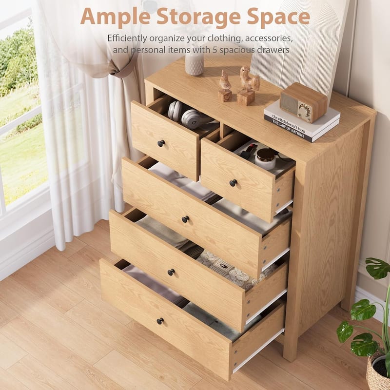 Modern 5 Drawer Dresser for Bedroom, Entryway, Hallway