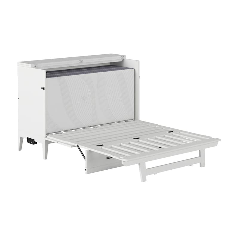 Solid Wood Murphy Bed Chest with Mattress & Charger - Full Size Bed, Space Saving Furniture