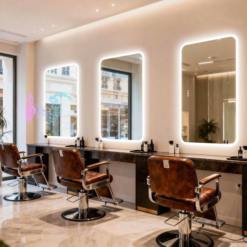 Bluetooth Speaker Smart LED Illuminated Tempered Glass Lighted Bathroom Mirror Backlight Wall Makeup Mirror