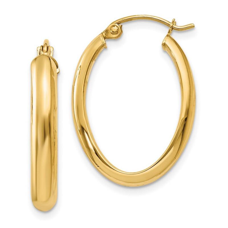 Curata 14k Yellow Gold Polished 3.5x17mm Oval Hoop Earrings