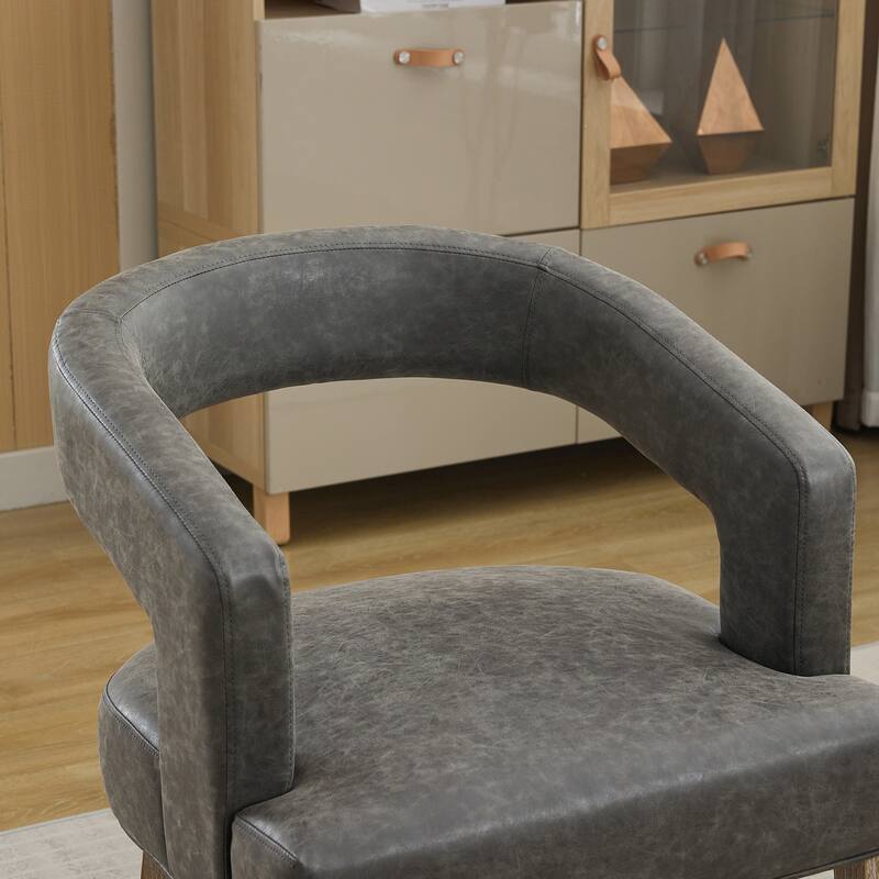 Roomfitters Barrel Accent Chair, Open Back Upholstered Dining Chair with Weathered Wood Legs for Dining Room or Living Room