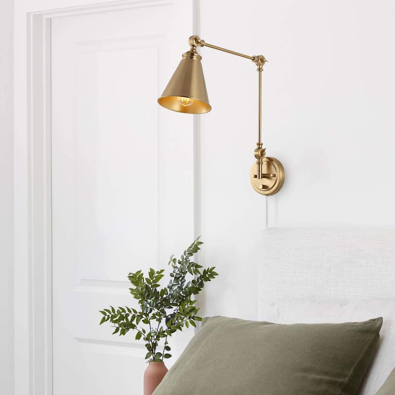 WINGBO 1-Light Vintage Adjustable Swing Arm Wall Sconce with Shade