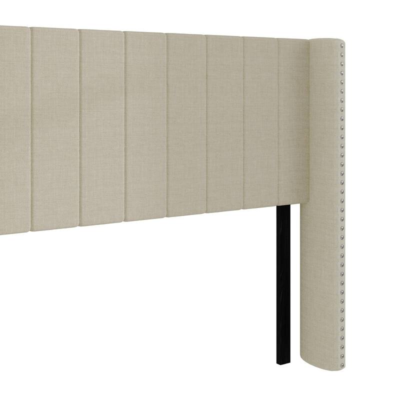 Clayfell Ipswich Upholstered Wingback Headboard with Nailhead Trim, Modern Vertical Channel Tufting, Easy Assembly