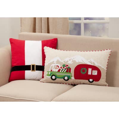 Christmas Pillow With Santa Truck and Trailer Design