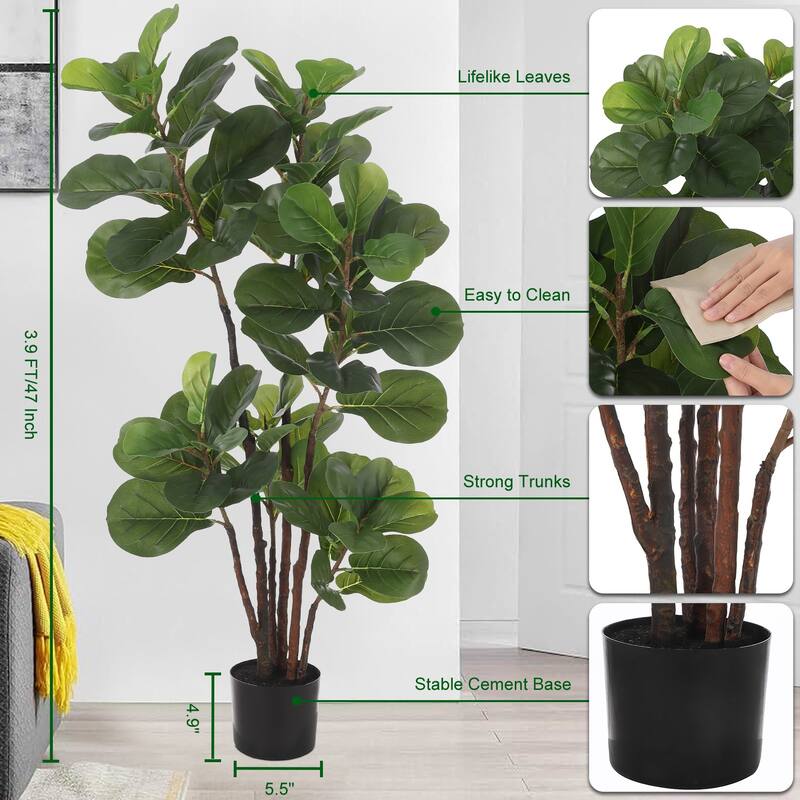 4 Ft Artificial Fiddle Leaf Fig Tree - Green