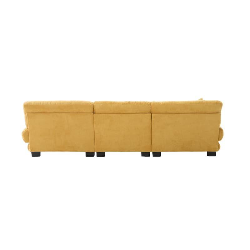 Pelletized Velvet U-shaped Sectional Sofa Modular Chaise Lounge Couch with 2 Ottomans, Deep Seat, Bolster Arms and Pillows