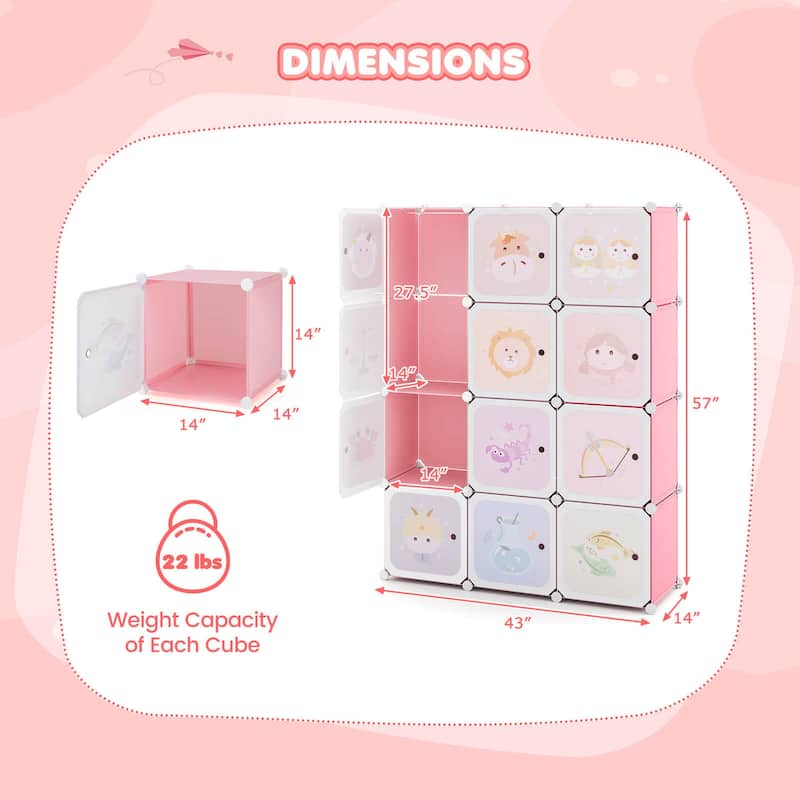 Costway 12-Cube Kids Wardrobe Baby Dresser Bedroom Armoire Clothes