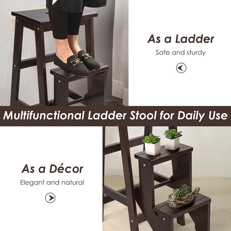 3 In 1 Folding Ladder Stool 3 Tier Step Bench Multifunction Shelf