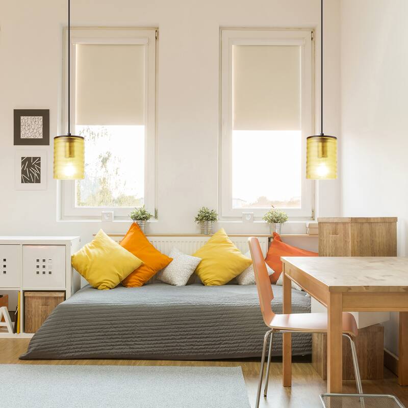 Sydney River of Goods Gold Metal and Amber Hand Blown Glass 5-Inch Pendant Light with Adjustable Hanging Cord - 5" x 5" x 62"