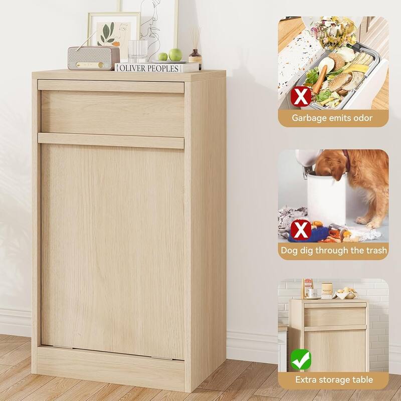 Double Tilt Out Trash Cabinet, with 20 Gallon Storage, Cabinet Laundry Hamper for Kitchen Dining Living Room
