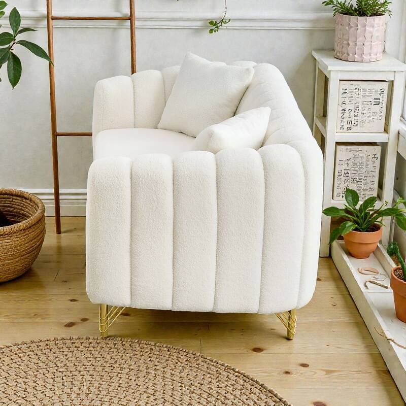 63" Chenille Loveseat Sofa, Modern Tufted 2-Seater Couch with Gold Metal Legs, Deep Plush Living Room Sofa for Apartments