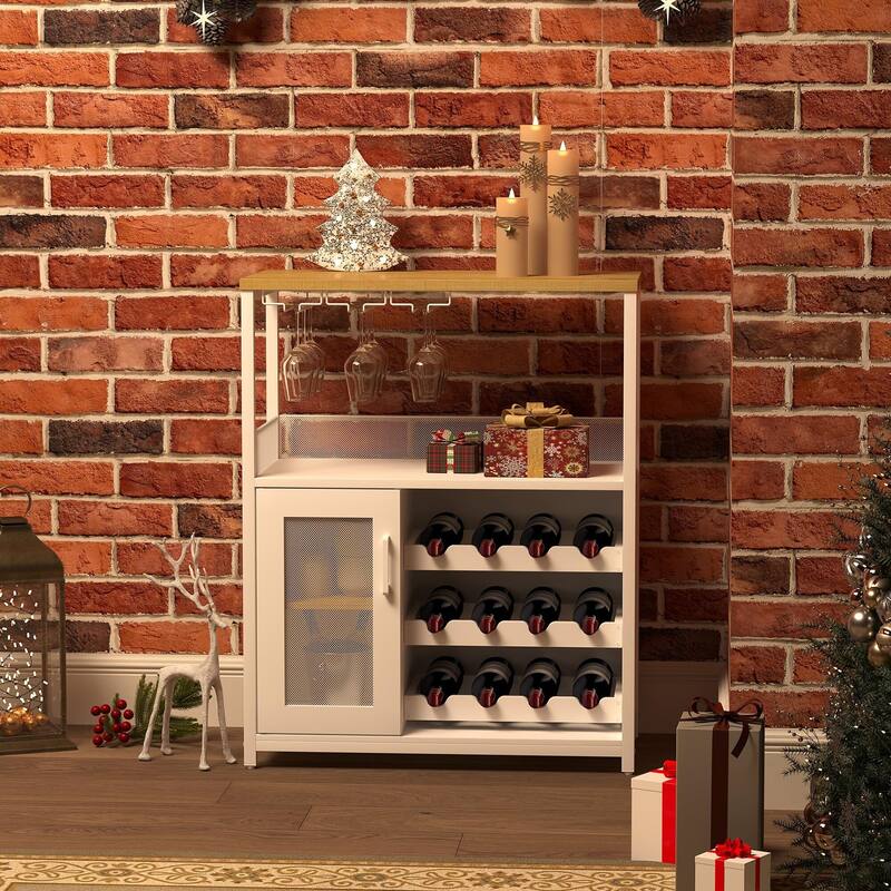 3-Tier Wine Bar Cabinet with Storage, Wine Rack & Glass Holder, Small Liquor Cabinet for Home, Black Corner Storage with Shelves