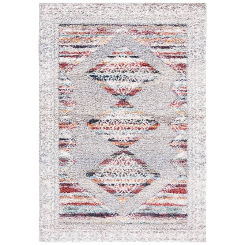 SAFAVIEH Calista Shag Jatta Abstract 1-inch Thick Rug - 6'7" Square - Grey/Ivory