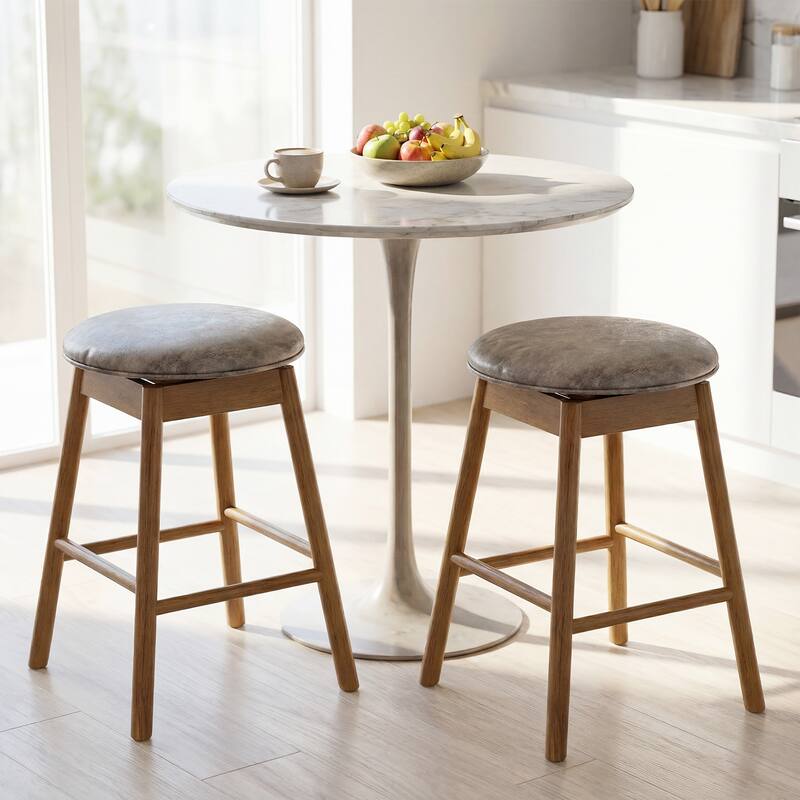 Gymax 25'' Swivel Counter Height Barstools Set of 4 w/Solid Wood Legs
