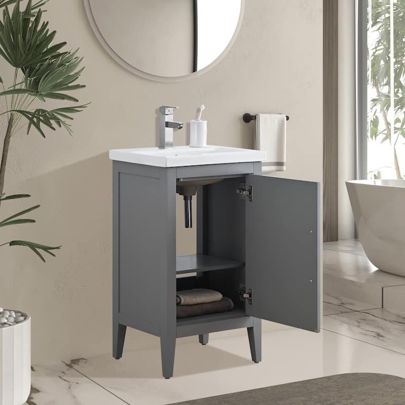 Vanity Art 20" or 24" or 30" Single Sink Bathroom Vanity Cabinet with Ceramic Top