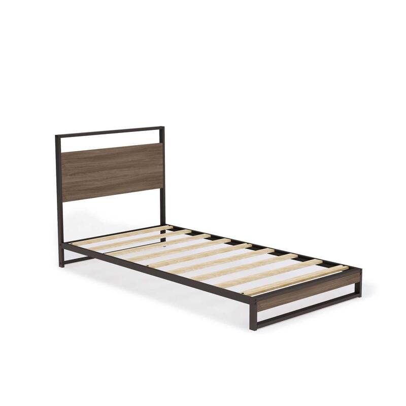 Metal Platform Bed Frame Twin Size Modern Bed with Headboard & Legs