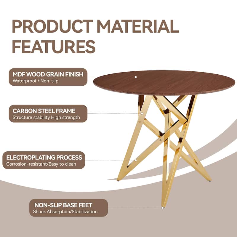37 Inch Round Dining Table with Metal Legs, Small Kitchen Table for 2 to 4 People, Modern Space Saving Design