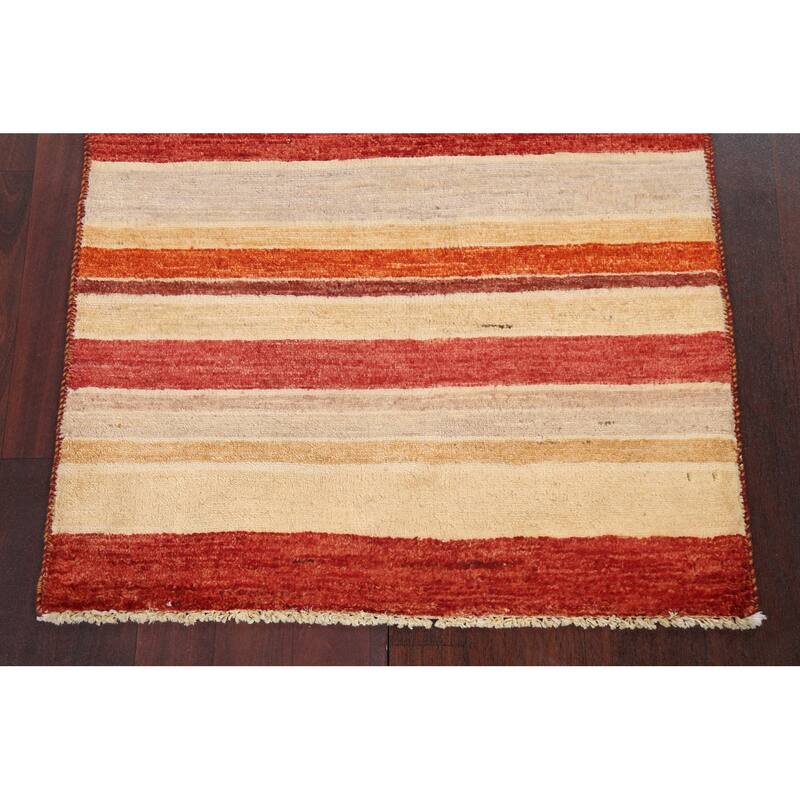 Wool Contemporary Striped Gabbeh Kashkoli Area Rug Hand-knotted Carpet - 2'6" x 4'0"