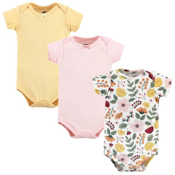slide 1 of 1, Hudson Baby Infant Girl Cotton Bodysuits, Fall Botanical 0-3 Months - Fall Botanical