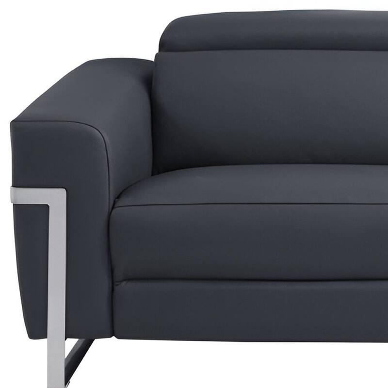 HomeRoots 83" Dark Gray Italian Leather USB Reclining Sofa With Silver Legs