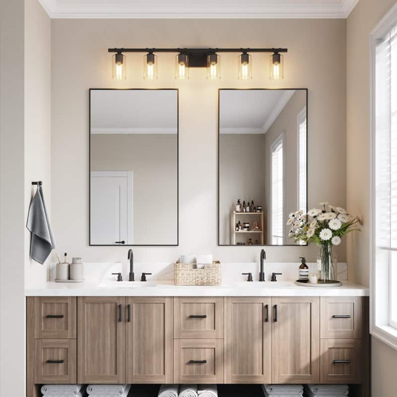 Roundhil 6-lights Farmhouse Faux Wood Grain Bathroom Vanity Light with UL Certified - 49'' W x 8'' H x 5'' D