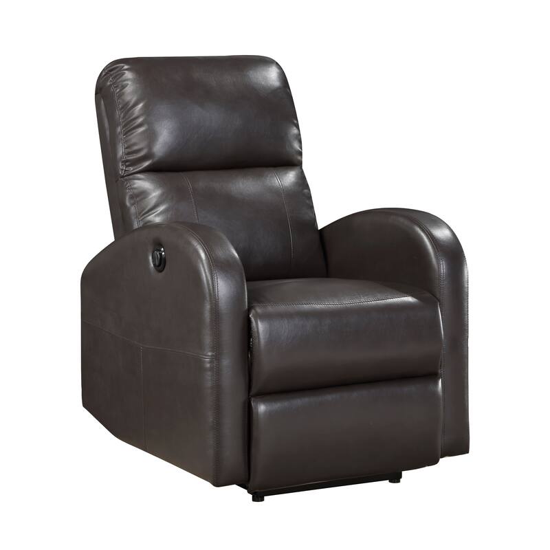 Rica 38 Inch Power Recliner Chair, Plush Brown Faux Leather, Foam Cushions