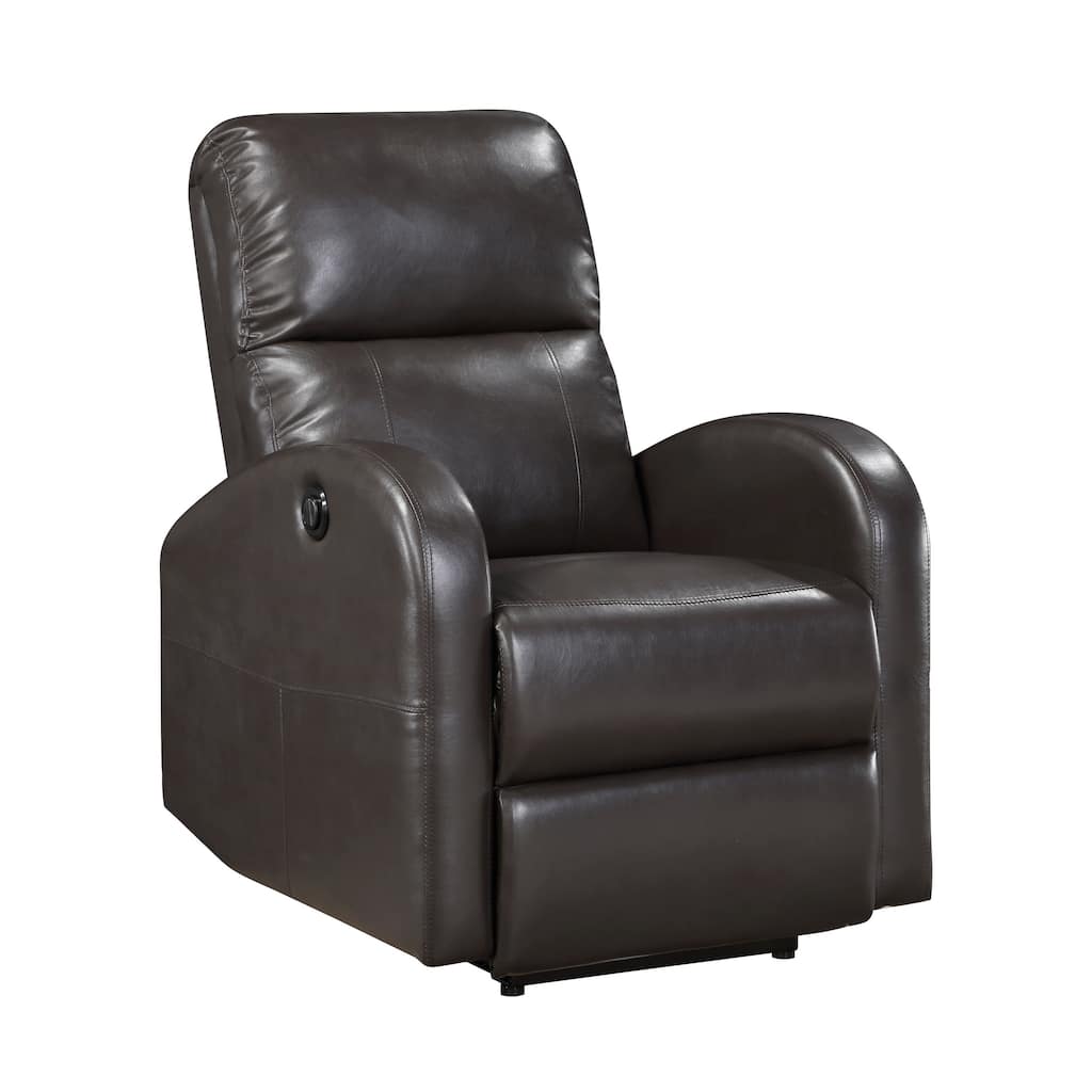 Rica 38 Inch Power Recliner Chair, Plush Brown Faux Leather, Foam Cushions