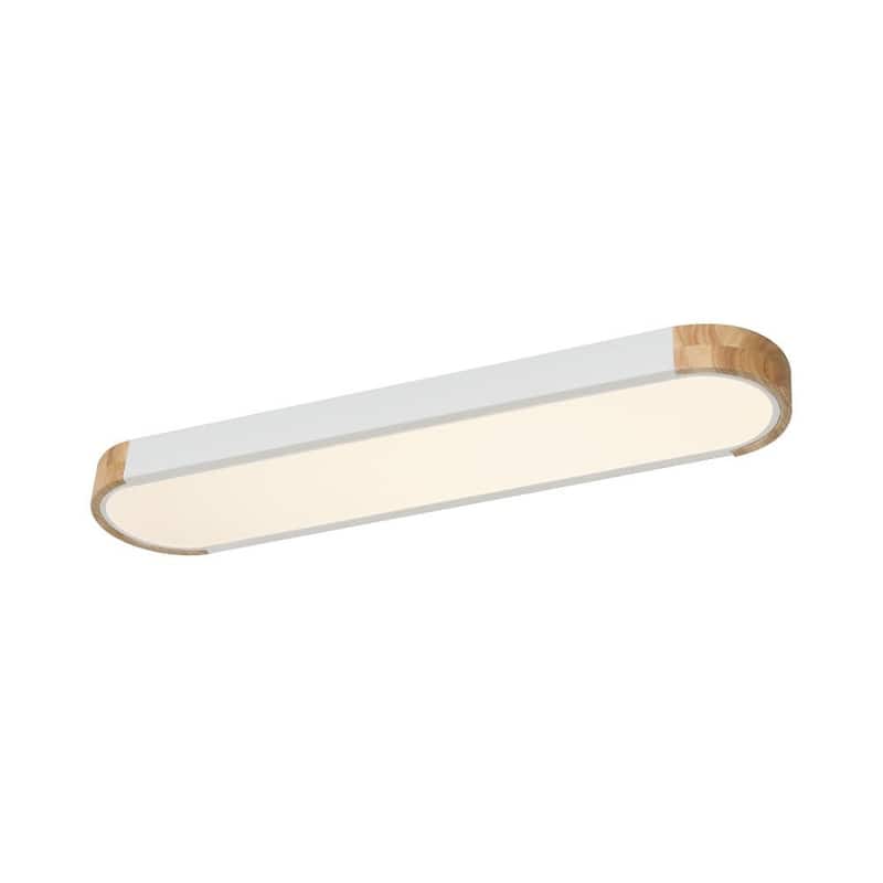 Minimalist Long Oval Wood Dimmable LED Ceiling Light - White & 3000K Warm White