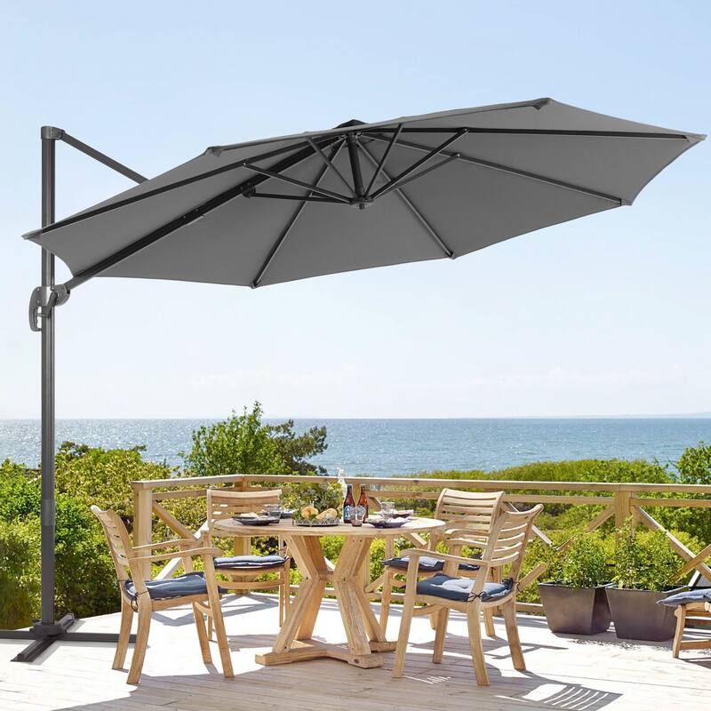 BONOSUKI 11FT Cantilever Patio Umbrella 360 Rotation Angle Adjustment - LightGray