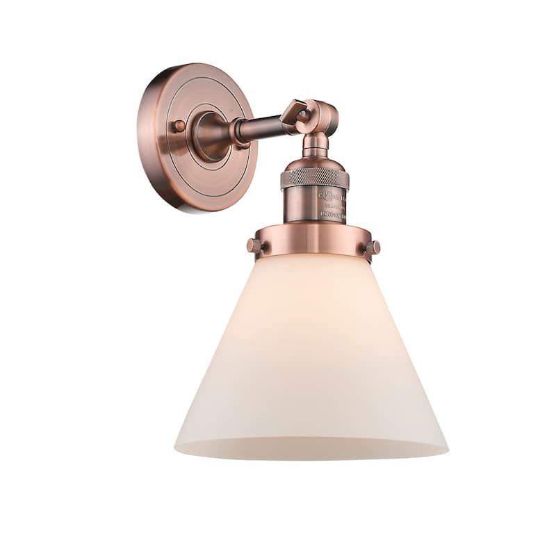 Innovations Lighting Large Cone Single Light 10" Tall Bathroom Sconce - Antique Copper / Matte White Cased