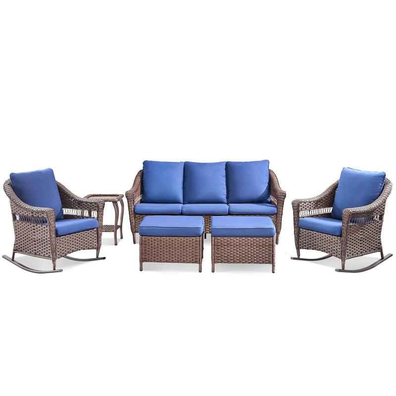 Pocassy 6 Piece Sofa Rocker Chair Table with Ottoman