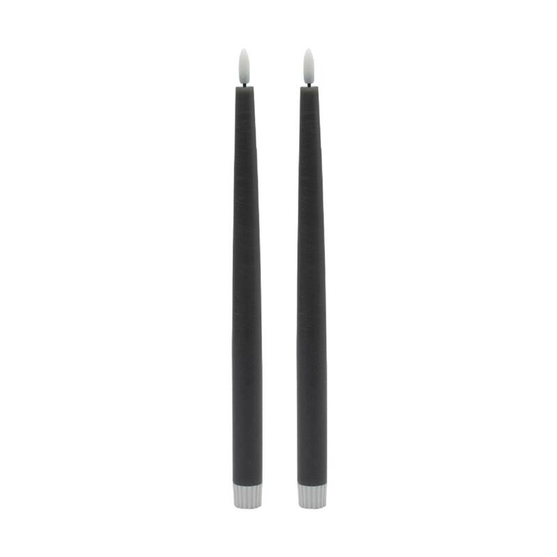 Tall 3D Flame LED Taper Candles - 11.75" - Gray - Set of 2