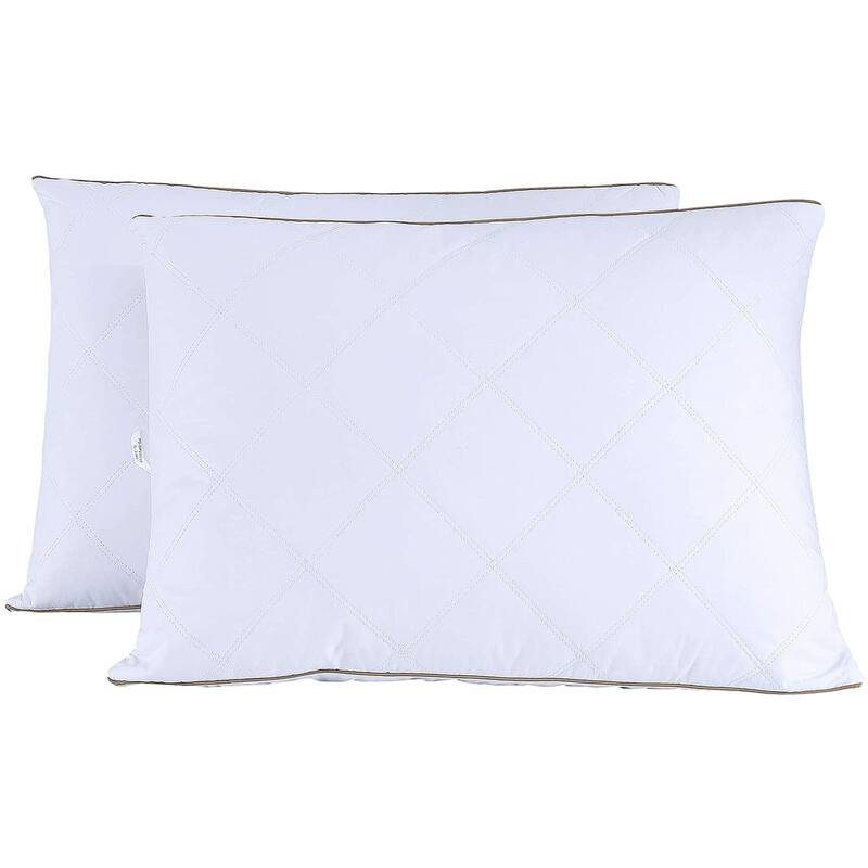 2 Pack Soft Gusseted Goose Feather Down Bed Pillows - White
