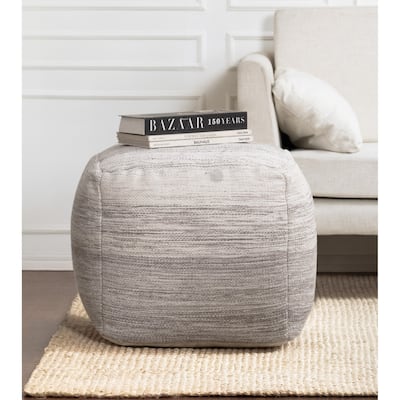 Jani Halifax 20-inch Gray & Ivory Square Pouf Ottoman - Handmade Footrest for Living Room, Bedroom, Nursery