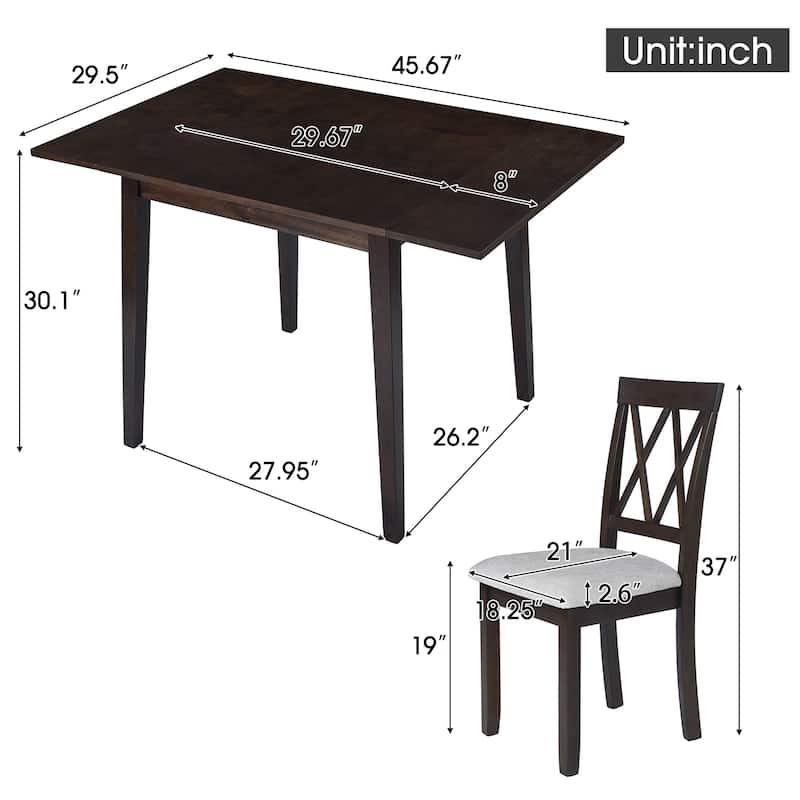 5 Piece Extendable Dining Set, Kitchen Table Set with Drop Leaf Dining Table and 4 Upholstered Dining Chairs