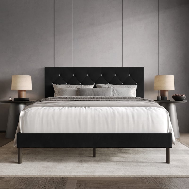 Clayfell Groton Tufted Upholstered Panel Bed - Black - Queen