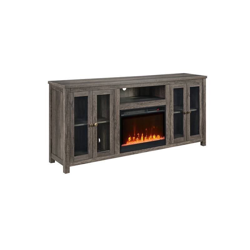 Ellington 70"W White Walnut Finish Fireplace TV Stand Console with LED Light, Cabinets, Shelves - n/a