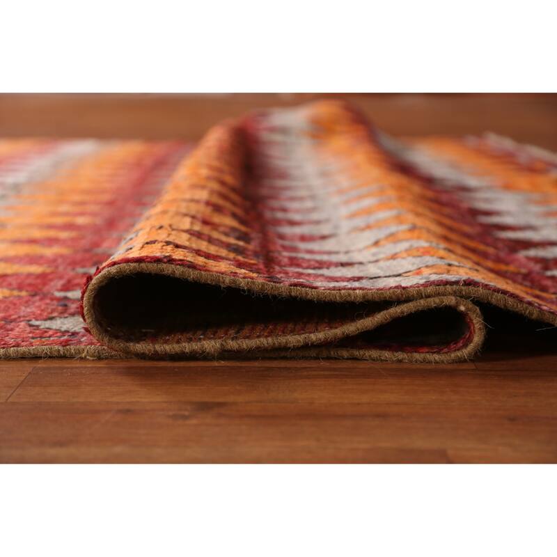Orange Trellis Moroccan Oriental Area Rug Hand-Knotted Wool Carpet - 6'4" x 9'9"