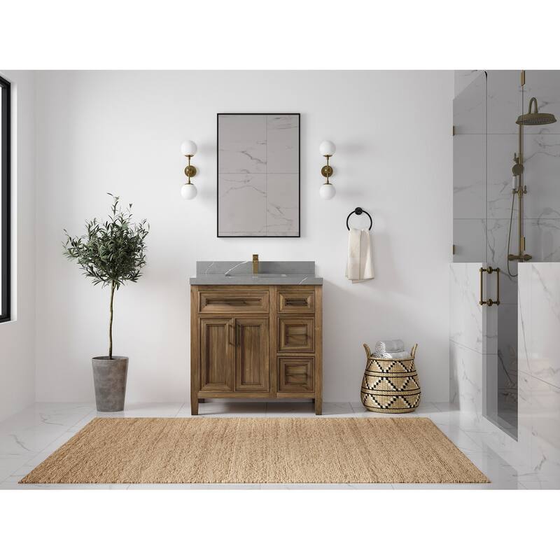 Willow Collections 36 in. W x 22 in. D Santa Monica Teak Bathroom Vanity Center with Countertop