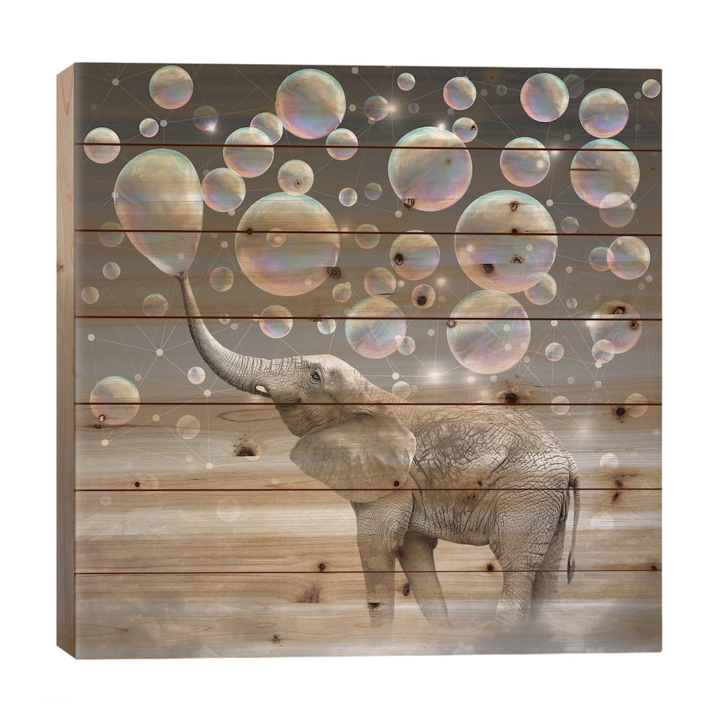 Dream Makers - Elephant Bubbles Print On Wood by Soaring Anchor Designs - Multi-Color
