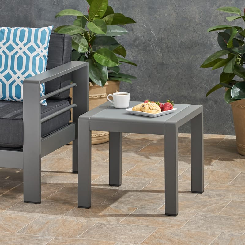 Cape Coral Outdoor Aluminum and Tempered Glass Side Table by Christopher Knight Home - Gray Finish, Matte Gray