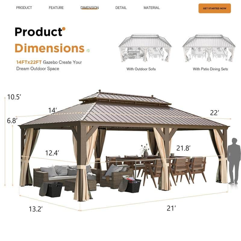 Outdoor Hardtop Gazebo with Galvanized Steel Double Roof & Aluminum Frame, Outdoor pergola with Premium Curtains and Nettings