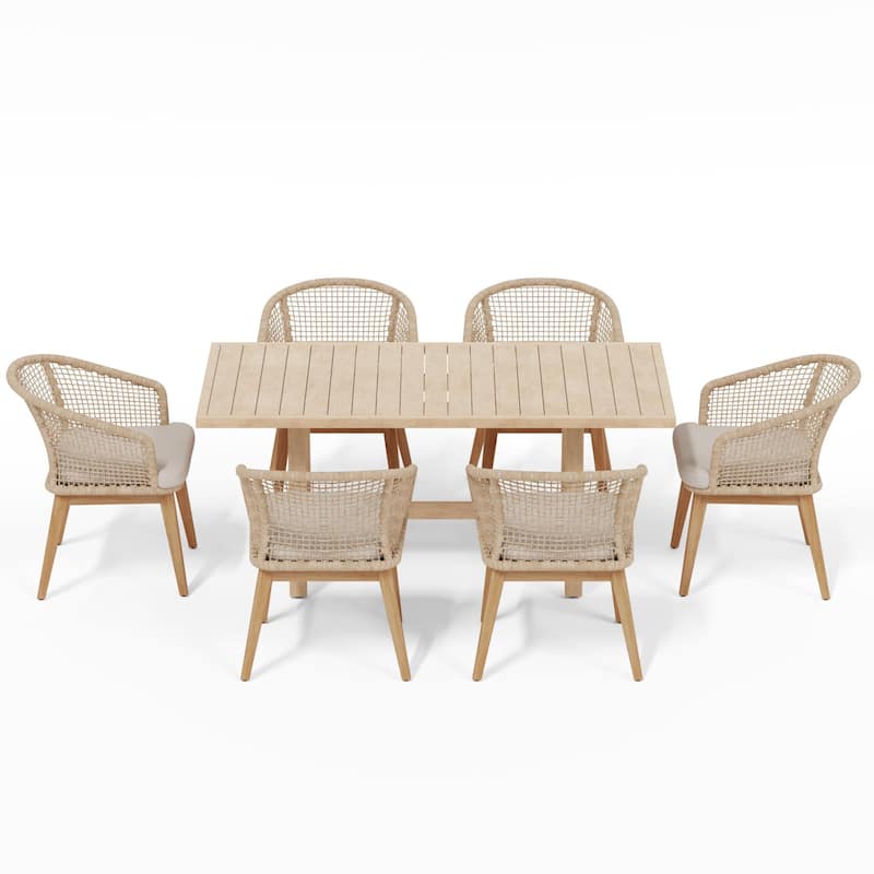 Outdoor Patio 7-Piece Set With Rope-Woven Dining Chairs and Dining Table Set