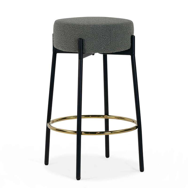 Set of 2 Avner Gray Boucle Backless Counter Stool with Black Metal Legs