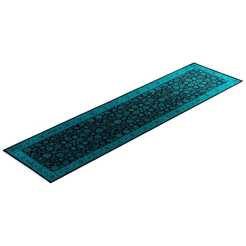 Overton Hand Knotted Wool Vintage Inspired Modern Contemporary Overdyed Black Runner Rug - 2' 7" x 10' 2"
