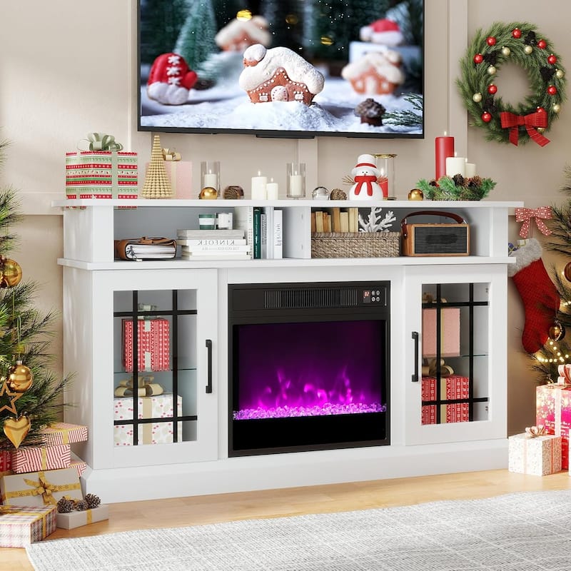 Electric Fireplace TV Stand -Media Entertainment Center w/LED Lights