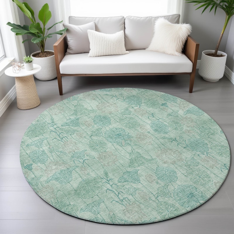 Machine Washable Indoor/Outdoor Modern Floral Chantille Rug