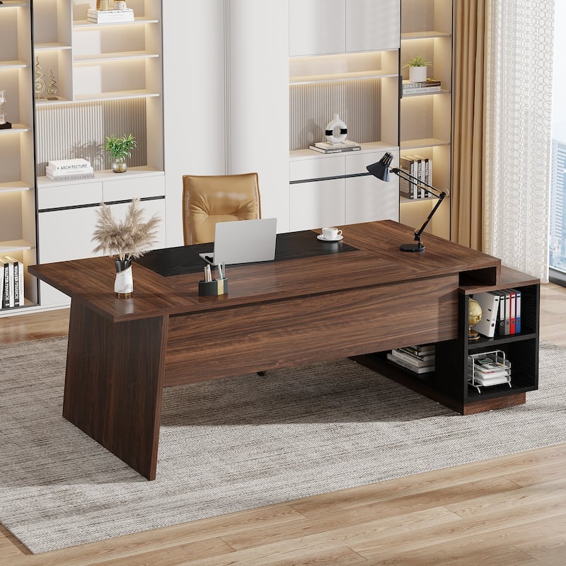 78-Inch L-Shaped Executive Desk with File Cabinet for Home Office