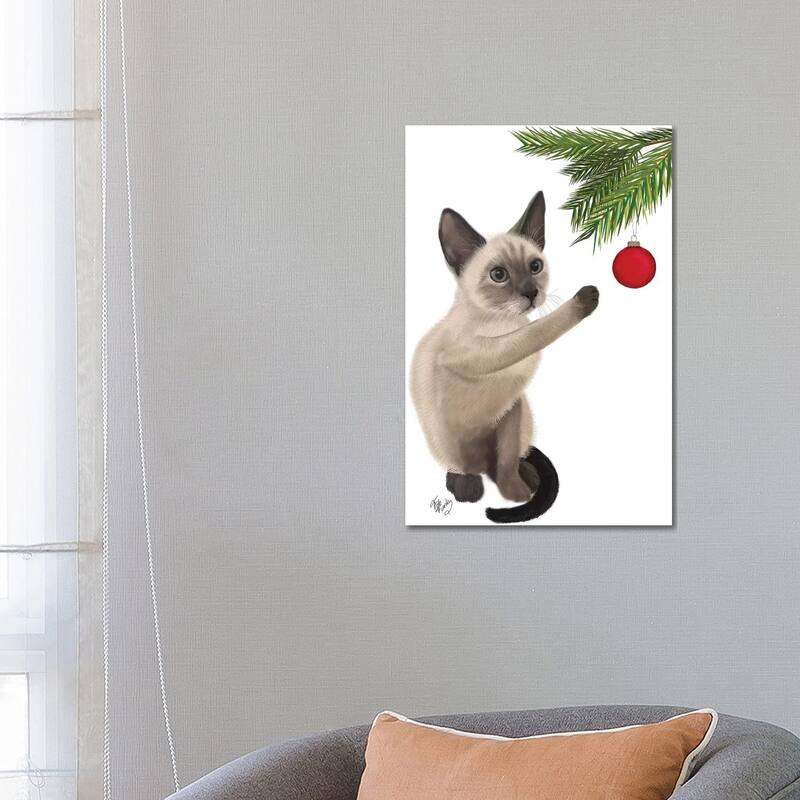 iCanvas "Siamese Cat and Bauble" by Fab Funky Canvas Print - 26x18x1.5