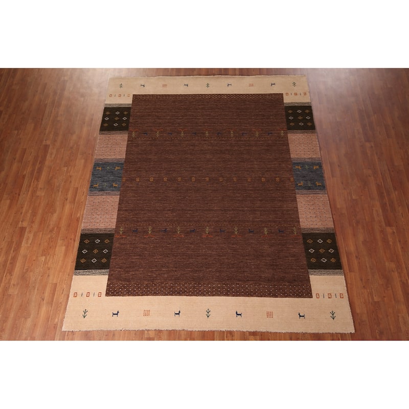 Tribal Brown Gabbeh Oriental Area Rug Handmade Wool Carpet - 8'0"x 9'9"